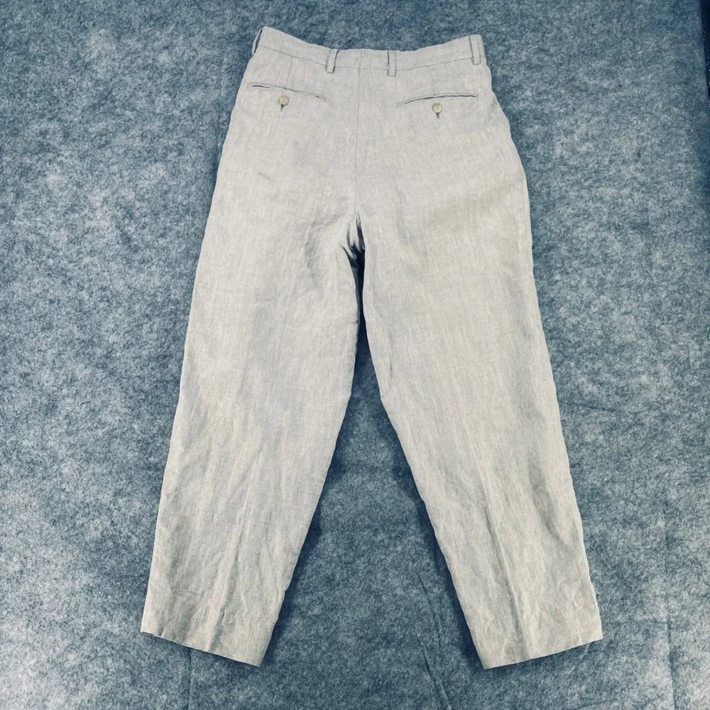 Baxter Sport Trousers Men 32x32 Brown 100% Linen Pleated Wide leg Fit 30x28 Pant